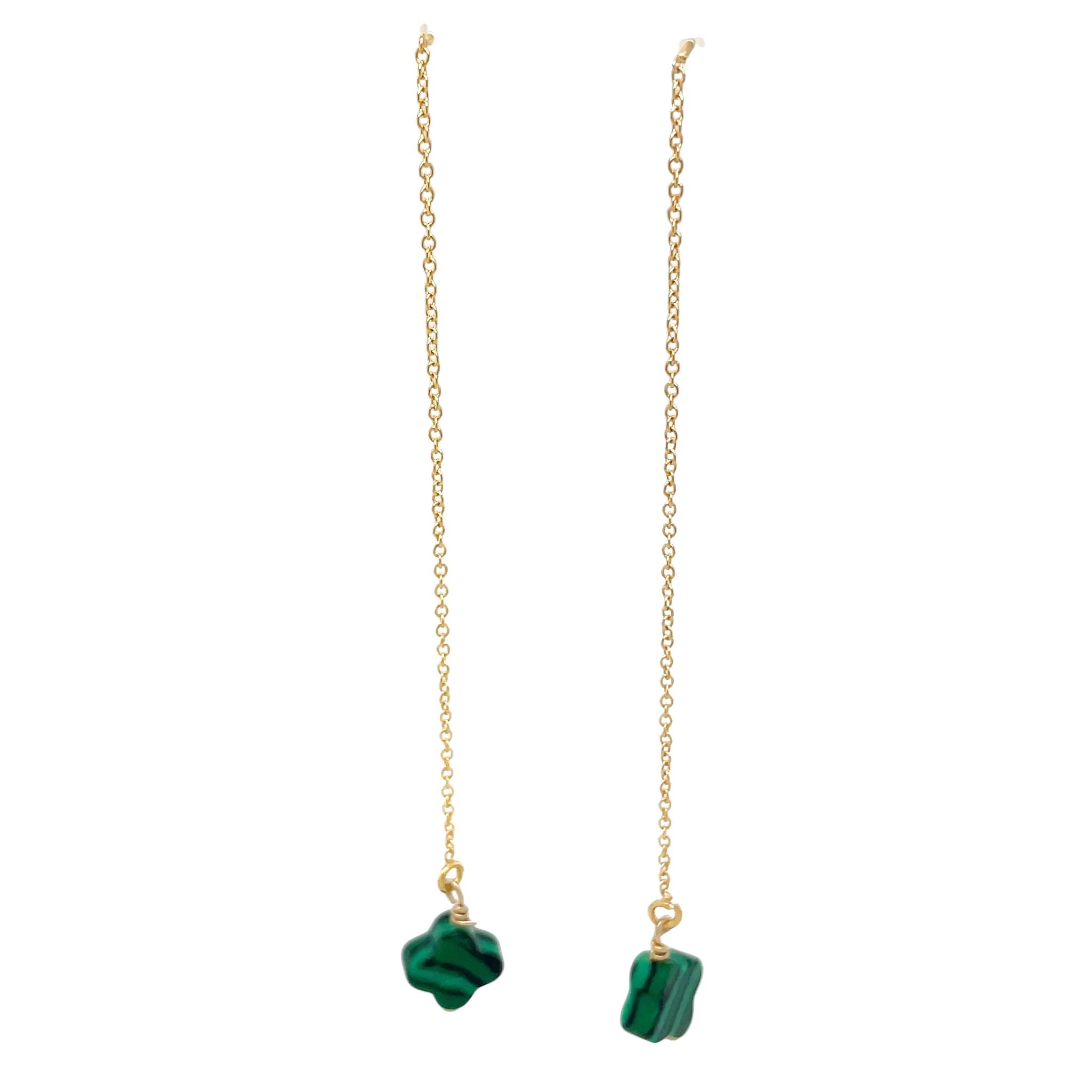 Goldfilled Doortrek Oorbellen Malachiet Klaver