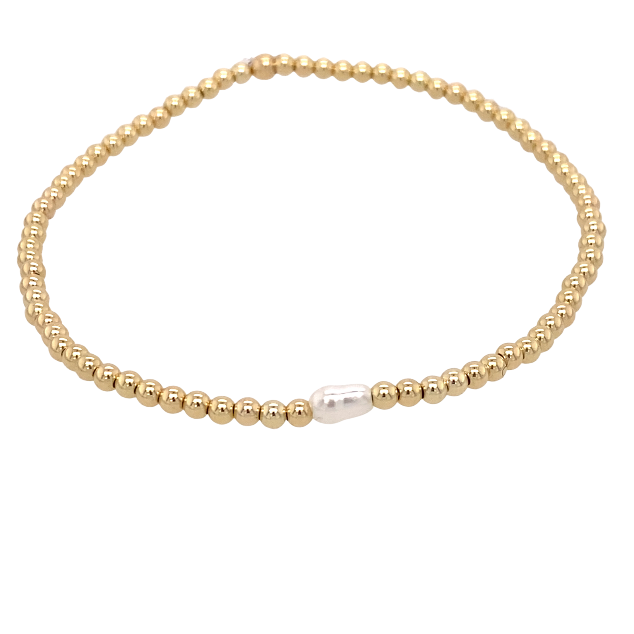 Gouden balletjes armband met single pearl