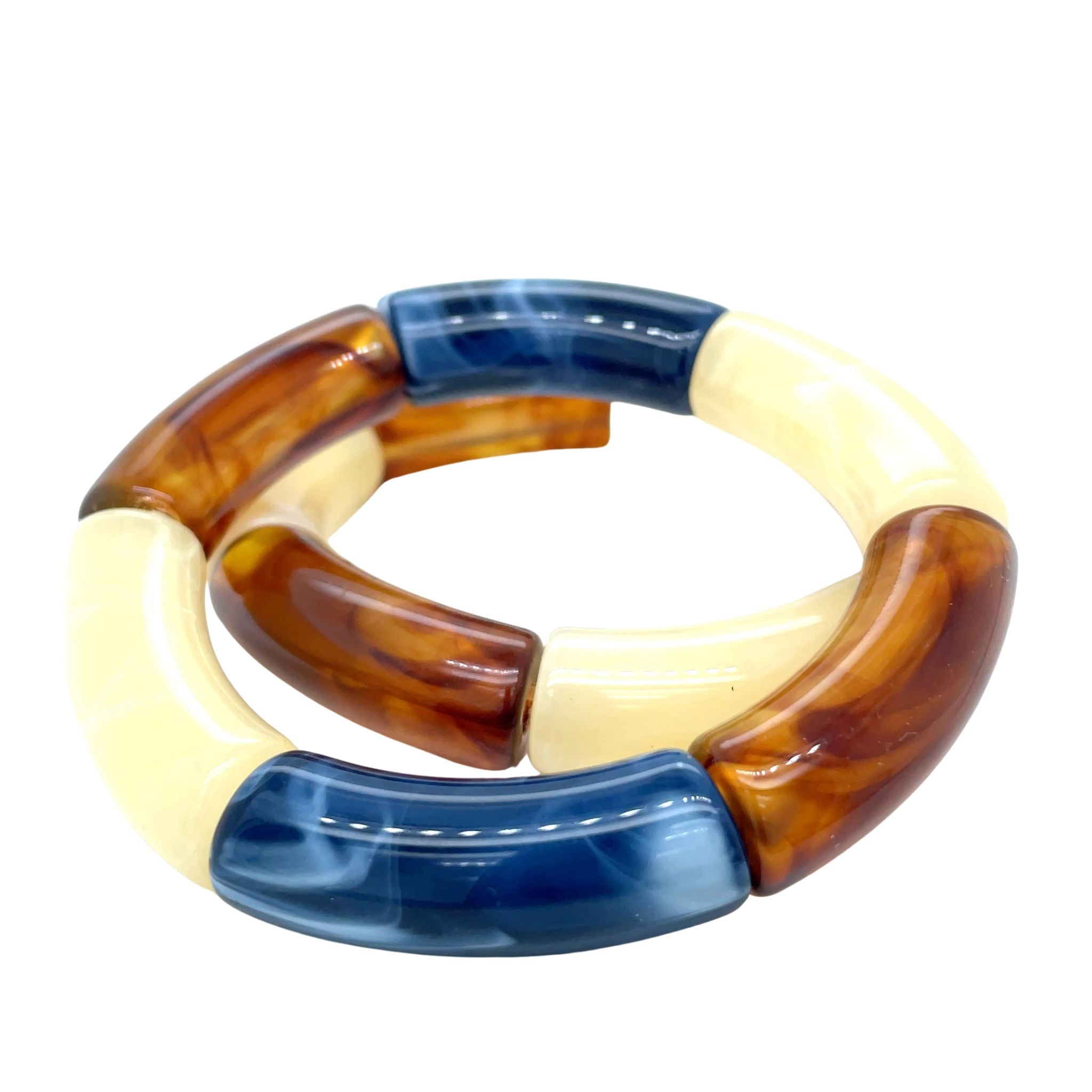 Tube kralen armband - Blue and brown marble Set