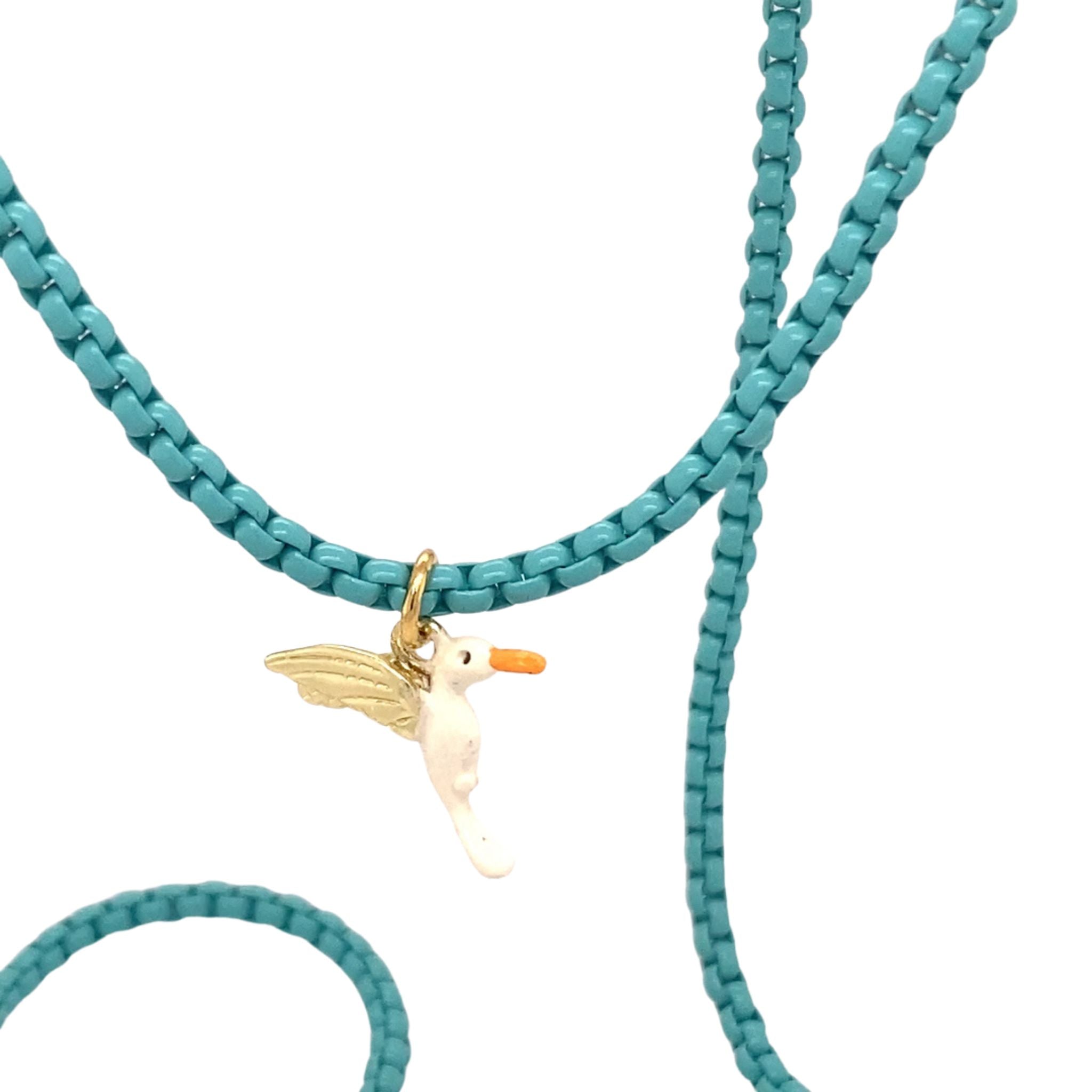 Turquoise kinder ketting met colobri hanger