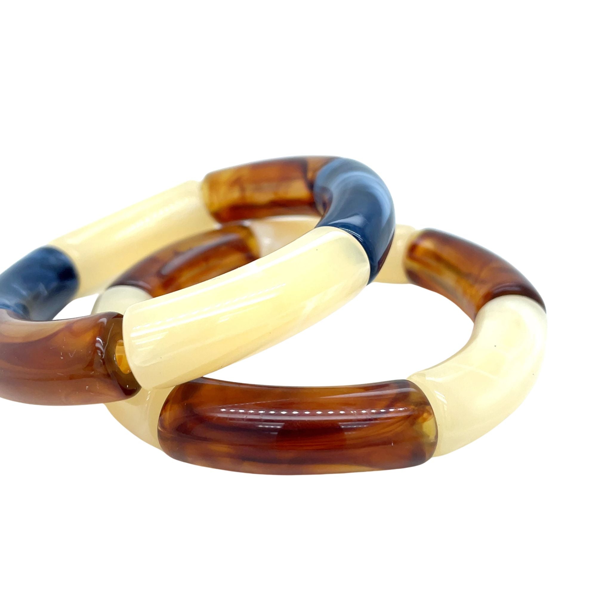 Tube kralen armband - Blue and brown marble Set