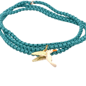 Turquoise kinder ketting met colobri hanger