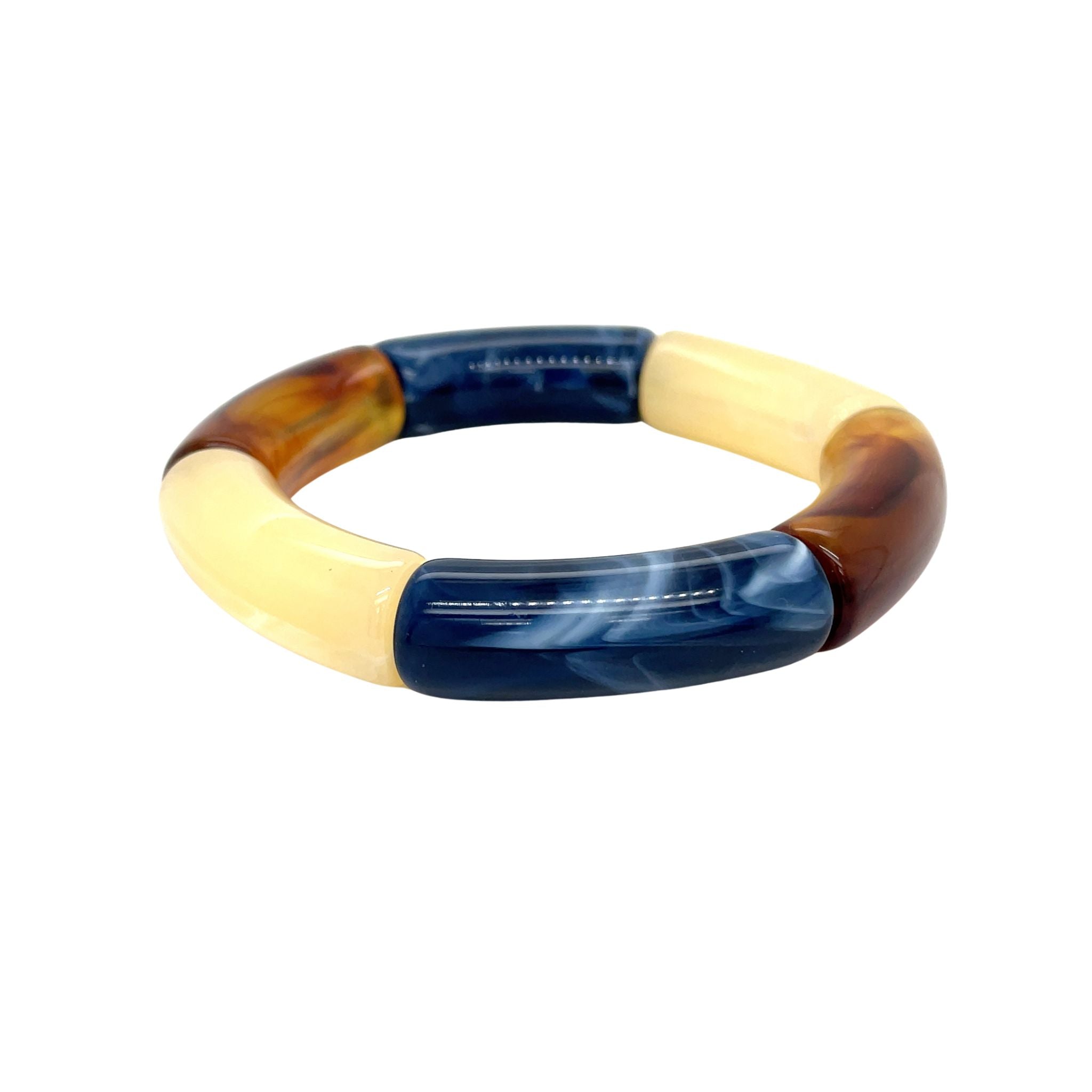 Tube kralen armband - Blue and brown marble Set
