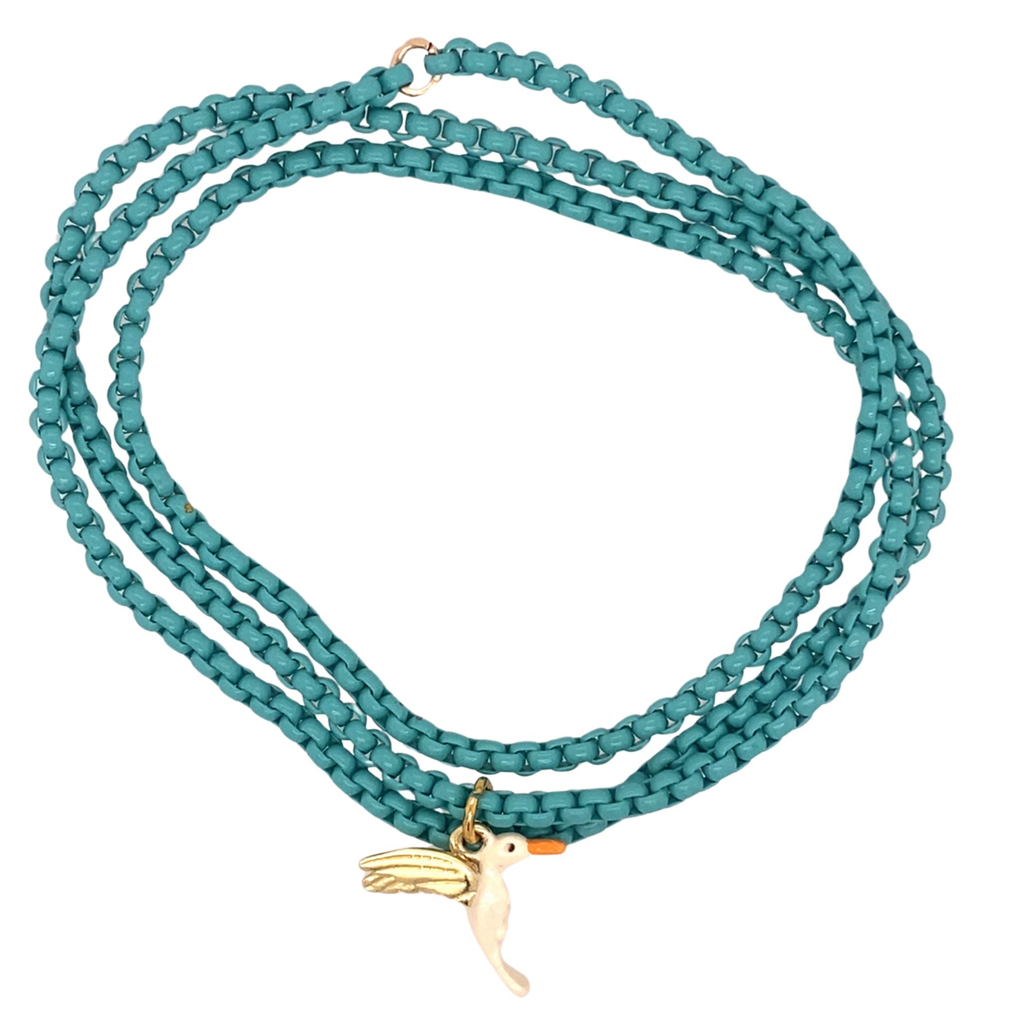 Turquoise kinder ketting met colobri hanger