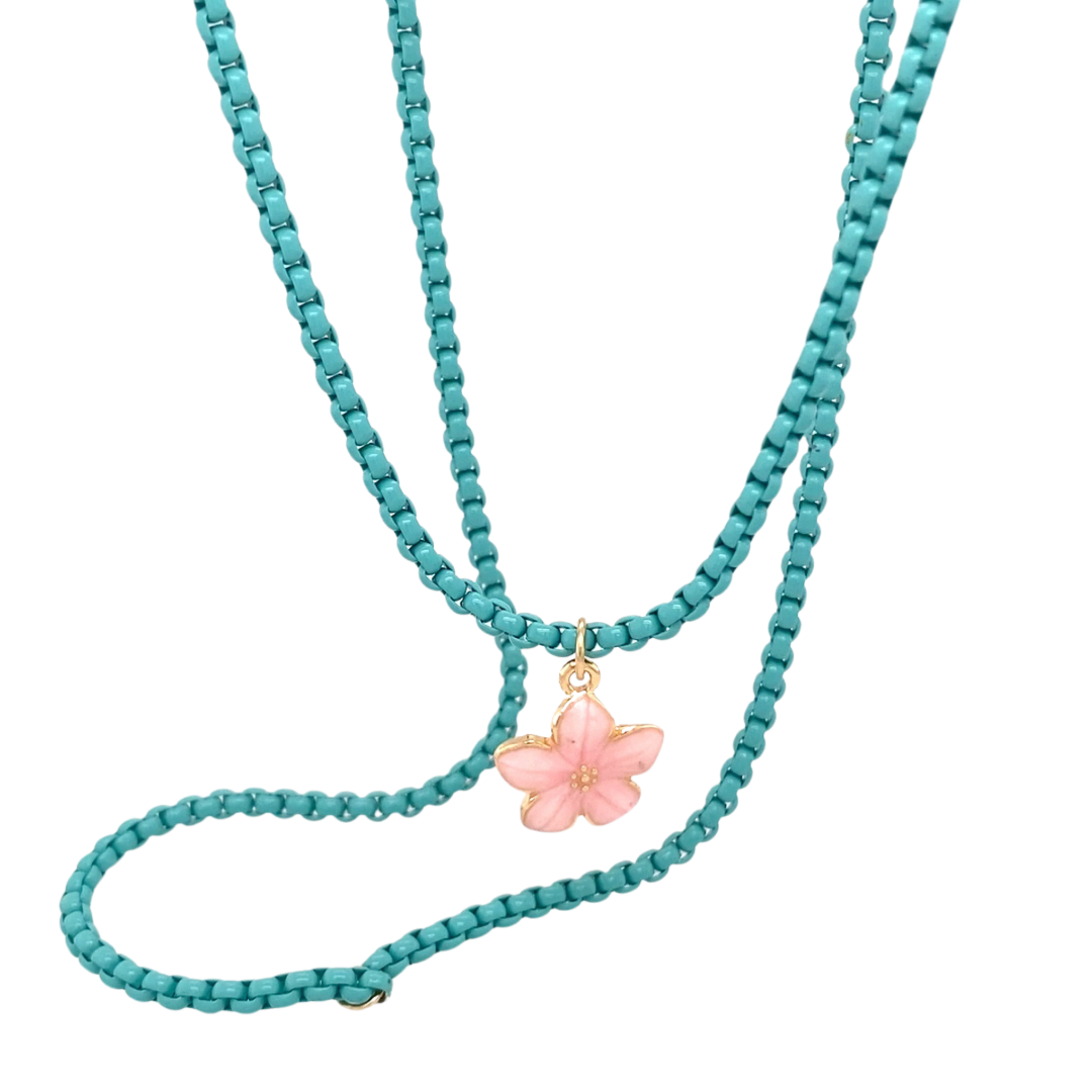 Turquoise kinder ketting met bloem hanger