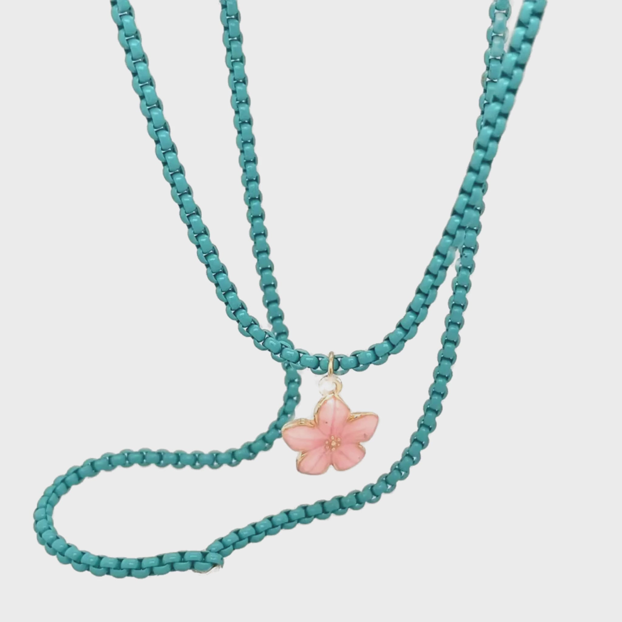 Turquoise kinder ketting met bloem hanger